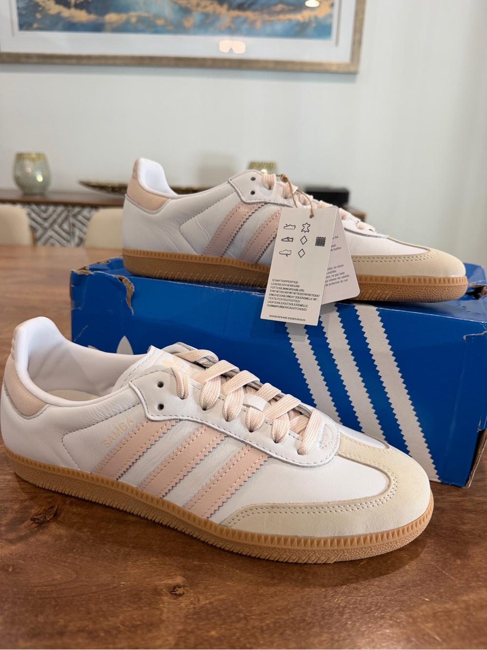 Adidas Samba OG W Leather Sneaker in White & Pale Pink with Gum
